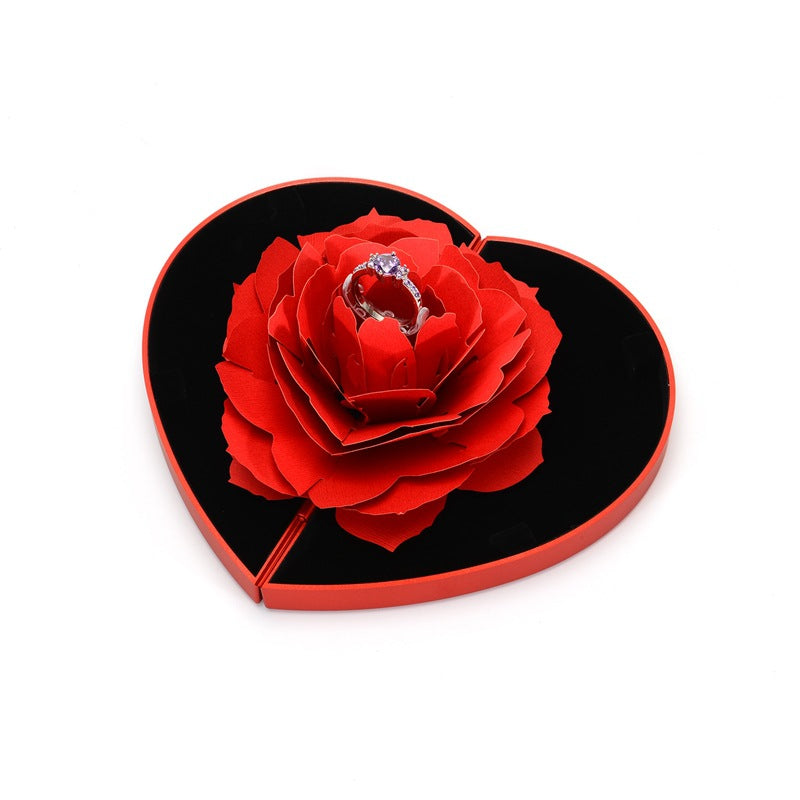 3D Love Box Heart-shaped Rose Flower Rotating Ring Box Valentines Day Gift Naash