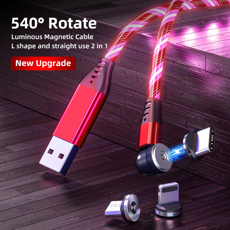 540 Rotate Luminous Magnetic Cable 3A Fast Charging Mobile Phone Charge Cable For LED Micro USB Type C For I Phone Cable Naash