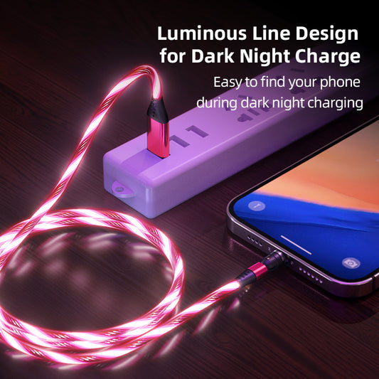 540 Rotate Luminous Magnetic Cable 3A Fast Charging Mobile Phone Charge Cable For LED Micro USB Type C For I Phone Cable Naash
