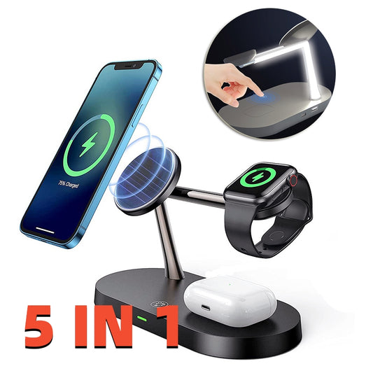 Five-In-One Magnetic Wireless Charging Watch Headset Desktop Mobile Phone Holder Charger Naash